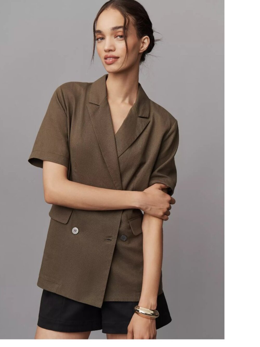 Anthropologie Dolan Left Coast Short-Sleeve Linen Blend Blazer green color XL